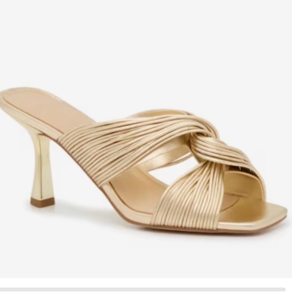 MICHAEL Michael Kors Shoes - MICHAEL Michael Kors Metallic Gold Knotted Strap Mule Heels